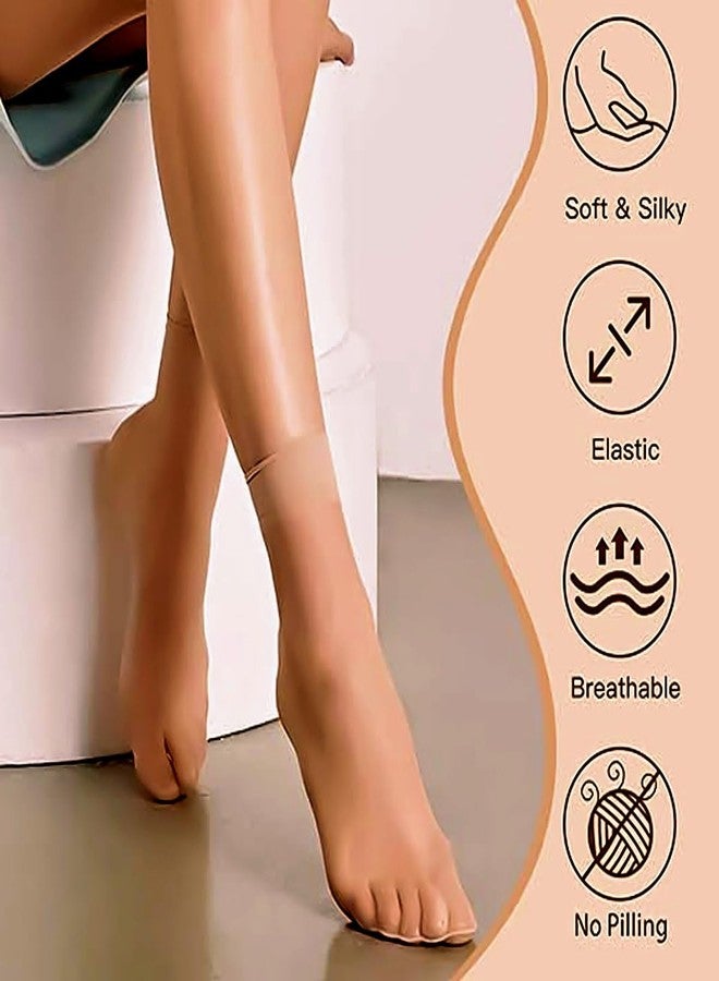 CHIOSHIO FCZDQ Women's 6 Pairs Sheer Ankle Nylon Socks Soft Hosiery Girl's Ballet Thin Seamless Silk Without Heel.(One Size, 3 Nude 3 Black) - Image 5
